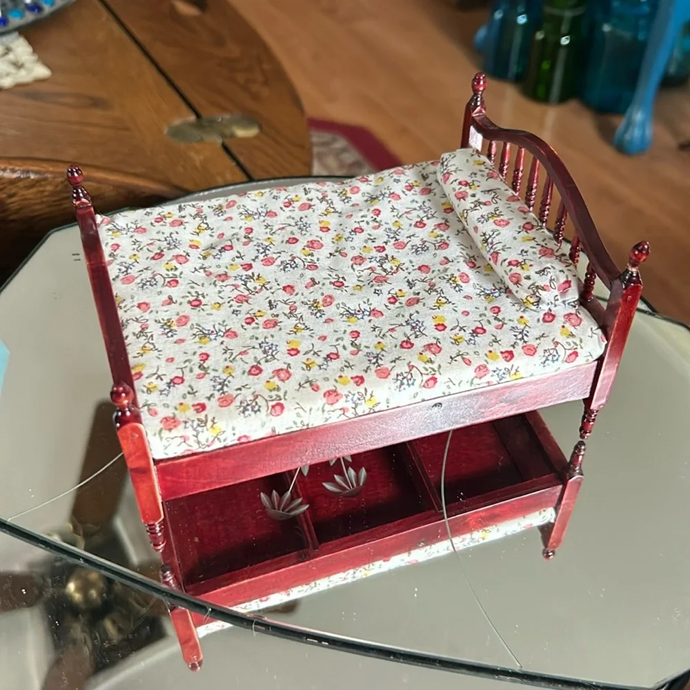 Vintage Cherry Wood Dollhouse Bed